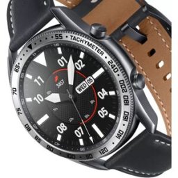 INF Bague de Lunette Argentée pour Galaxy Watch 3 45mm - Inscription Noire