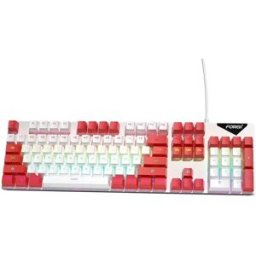 INF Clavier Mécanique Filaire Rétroéclairé Arc-en-ciel Commutateur Bleu Remplaçable à Chaud 104 Touches Blanc + Rouge