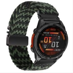 INF Bracelet de montre tissé en nylon élastique compatible avec Garmin Fenix 8/7X Pro/955/965 Boucle magnétique à dégagement Noir + Vert 22 mm