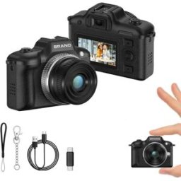 INF Mini appareil photo style DSLR - Vrai 1080P/30fps, capteur 5MP (20MP interpolé), écran HD 1.47 inch, rechargeable Type-C, Le noir