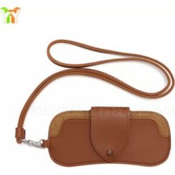 INF Étui à lunettes de soleil portable en cuir PU avec cordon de suspension Marron