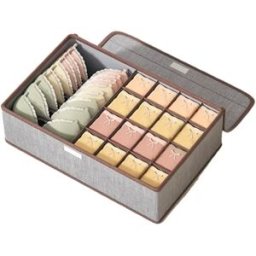 INF Boîte de rangement pour sous-vêtements avec couvercle - 17 compartiments en tissu de lin Gris