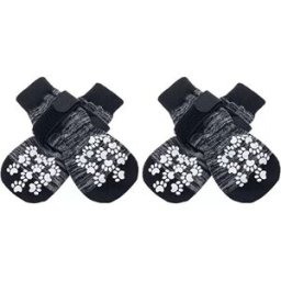 INF Chaussettes pour animaux de compagnie avec double point de colle - Lot de 4, antidérapantes et imperméables, compatibles Gris L