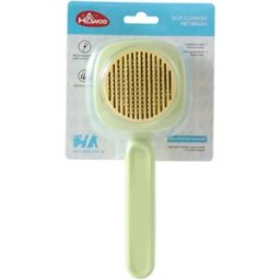 INF Brosse auto-nettoyante pour animaux - Relâchement des poils à un bouton, broches incurvées 140° pour élimination en Vert