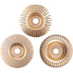 INF Set de 3 disques de sculpture pour bois pour meuleuse d'angle - Acier au carbone + alliage, or, plat/chanfreiné/courbé (1