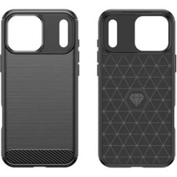 INF Coque Noire en TPU Texturé Fibre de Carbone Compatible avec iPhone 17 avec Béquille & Fonction Magnétique