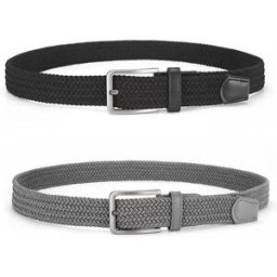 INF Ceinture élastique tressée en toile de 125 cm (lot de 2) avec boucle en alliage de zinc, ceinture ajustable et respirante Noir + Gris