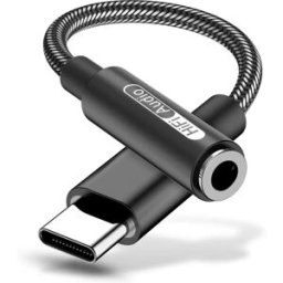 INF Adaptateur USB-C vers 3,5mm, boîtier alliage d'aluminium noir avec câble tressé, DAC 24-bit/96kHz (KT0210)