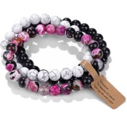INF Ensemble de Bracelets en Pierre Volcanique - 3 Pièces, Bracelet Élastique Agate Œil de Chat Multicolore