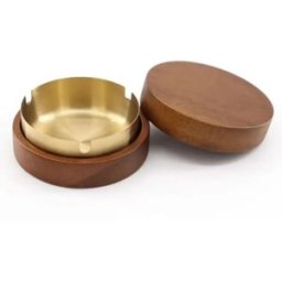 INF Élégant Cendrier en Bois de Hêtre avec Insert en Acier Inoxydable pour Maison, Hôtel et Bureau Or