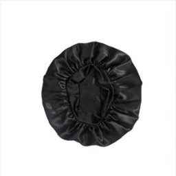 INF Bonnet rond en soie épaisse uni avec bord smocké élastique - Grand bonnet de nuit surdimensionné pour cheveux longs et Le noir