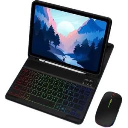 INF Étui clavier bleu pour iPad 12.9 : Clavier Bluetooth RGB + Souris lumineuse iPad 12,9 pouces Le noir iPad 10,9/11 pouces