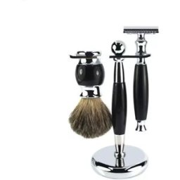 INF Kit de Rasoir Manuel à Grain de Bois Vintage - Ensemble 3 Pièces pour Hommes Le noir