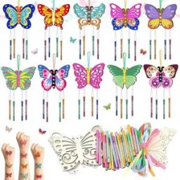 INF Kit de Carillon Éolien DIY - 10 Papillons en Bois avec Perles Rondes pour Peinture