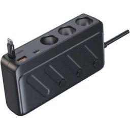INF Chargeur voiture 3 prises allume-cigare avec USB-C PD45w, 187w total, entrée 12-24v, affichage numérique et câble
