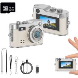 INF Mini caméra numérique avec carte TF 32GB incluse - 1080P réel, capteur 5MP réel, vidéo 2K, rechargeable USB-C, écran LCD HD Blanc