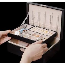 INF Coffret à bijoux portable à double couche avec serrure Le noir