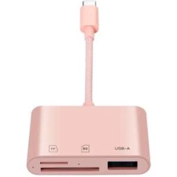INF Lecteur de cartes Type-C 3-en-1 - Lecture rapide SD/TF/USB, Plug and Play, compatible avec iPad Pro, iPad Air, iPad Mini et Rose