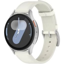 INF Bracelet de montre en cuir véritable pour Samsung Watch 4 5 6 7 Blanc
