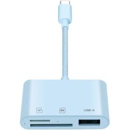 INF Lecteur de cartes Type-C 3-en-1 - Lecture rapide SD/TF/USB, Plug and Play, compatible avec iPad Pro, iPad Air, iPad Mini et Bleu