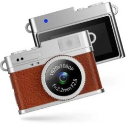 INF Mini caméra lumineuse rétro avec enregistrement HD 1080P et écran IPS Marron