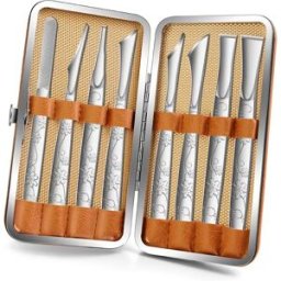 INF Ensemble de lames pour pédicure avec motif orchidée compatible avec soins des pieds, acier inoxydable argenté, 8 pièces