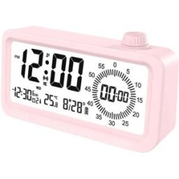 INF Réveil Intelligent Rechargeable avec Écran LCD, Veilleuse et Compte à Rebours Rose