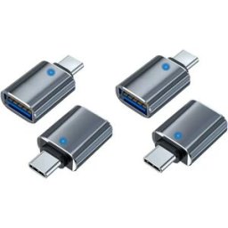 INF Adaptateur OTG Type-C avec LED - Pack de 4, USB 3.0 5Gbps, Alliage d'aluminium, compatible avec Apple, Huawei et MacBook Gris