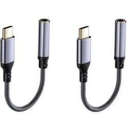 INF Adaptateur USB-C vers Jack 3,5 mm plaqué or, câble tressé en alliage d'aluminium avec télécommande intégrée – Lot de 2 Gris