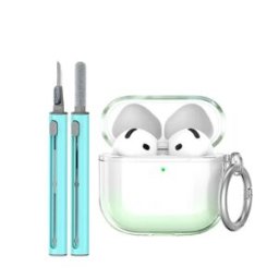 INF Ensemble de protection en TPU compatible avec Apple AirPods 4 avec stylo de nettoyage et porte-clés Vert