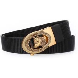 INF Ceinture élastique à tête de loup embossée avec boucle automatique - queue découpée au laser et surpiqûres améliorées, Or noir