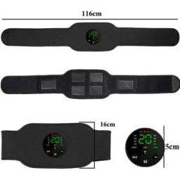INF Ceinture abdominale EMS rechargeable - silicone matière plongée noire, ensemble 3 pièces avec écran et tissu lavable