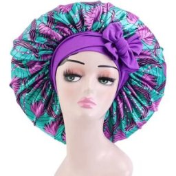 INF Bonnet de nuit en satin imprimé avec bandeau élastique réglable - Confort et protection pour vos cheveux Vert