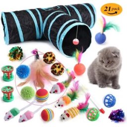 INF Ensemble de jouets pour animaux 21 pièces - Ensemble interactif pour chat multicolore avec plume, cloche et tunnel