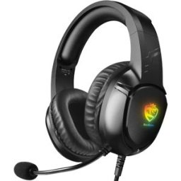 INF Casque de jeu filaire noir version prise unique avec câble séparateur audio 1-vers-2 et éclairage LED, compatible avec PS4,