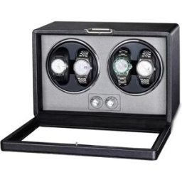 INF Remontoir de montres automatique - Double support, quatre têtes, cuir PU, alimentation USB-C, éclairage LED, 5 modes de Le noir