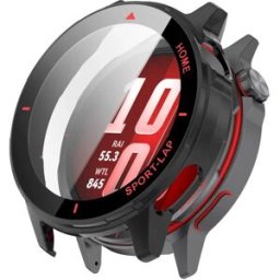 INF Coque PC intégrée avec protège-écran en verre trempé - compatible avec Huawei Watch GT Runner2, protection quotidienne Noir rouge