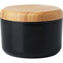 INF Cendrier Style Nordique avec Couvercle - Inox & Bambou, Anti-Vent & Anti-Fumée Le noir