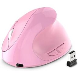 INF Souris ergonomique verticale pour droitiers rechargeable 2.4G sans fil, clic silencieux, 6 boutons programmables, jusqu'à Rose