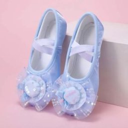 INF Chaussons de danse classique en satin pour enfants avec motif de patte de chat en maille Bleu 25