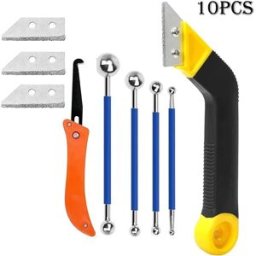 INF Ensemble d'outils de jointoiement et de calfeutrage 10 pièces avec billes en acier inoxydable et manche en ABS