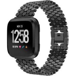 INF Bracelet de montre en acier inoxydable pour montre intelligente Fitbit Versa Series - Design à écailles de poisson Fitbit Le noir Fitbit Versa 4