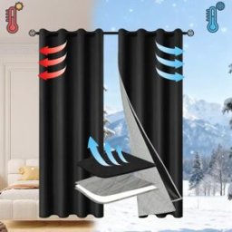 INF Rideau Thermique d'Hiver 2-en-1 Amélioré, Détachable et Coupe-Vent (132x160cm, Œillets)