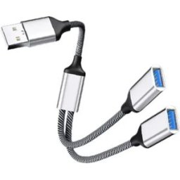 INF Adaptateur USB vers double USB - Hub USB 2.0 2 ports en alliage d'aluminium, Plug and Play, compatible avec Windows, Mac, Argent