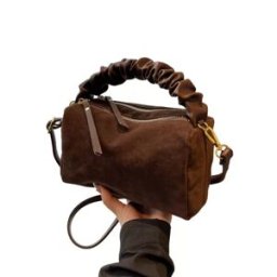 INF Élégant Sac à Main Carré en Daim Marron Café pour Femmes avec Chaîne Plissée