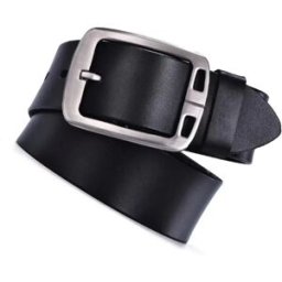 INF Ceinture en cuir à boucle à ardillon vintage - Cuir de seconde couche, longueur 130cm, largeur 4cm, noir