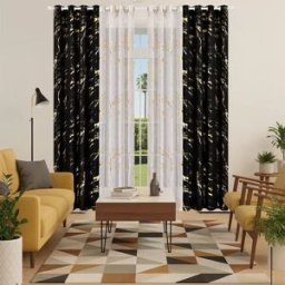 INF Ensemble de rideaux occultants 100x130cm avec motif marbré argenté en polyester pour fenêtres Le noir