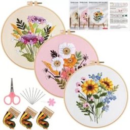 INF Kit de démarrage de broderie à la main DIY - 3 ensembles avec motifs floraux, cercle et outils