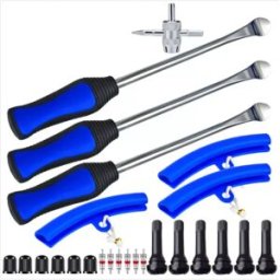 INF Kit de leviers de pneu bleus 28 cm : Ensemble d'outils de réparation de pneus de moto 25 pièces avec leviers, manchons,