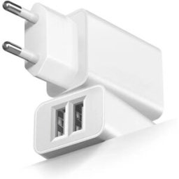 INF Adaptateur secteur EU double USB 5V2A, pack de 2 – Boîtier PC ignifuge V0 compact, double port 5V 2A Blanc